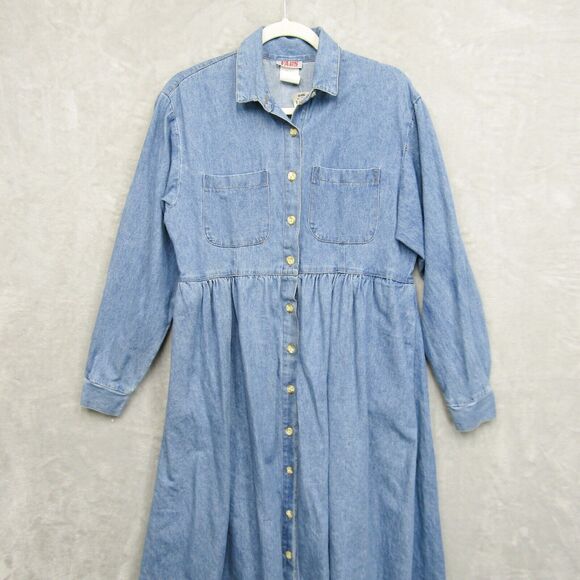 Vintage Fads Dress Womens M Blue Chambray Country Cottage Prairie Modest Y2K New - Picture 2 of 13